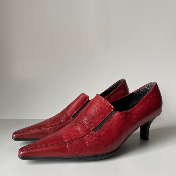 Elle Pointy Kitten Heels, Dark Red Leather - Picture 2 of 6